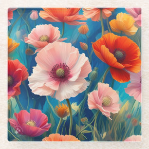 Dessous-de-verre En Verre Jardin de fleurs de pavots multicolores-47569