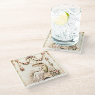 Dessous-de-verre En Verre Jardin de roses de Regency lisant une dame