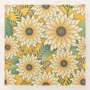 Dessous-de-verre En Verre Jardin de tournesol jaune fleuri gras