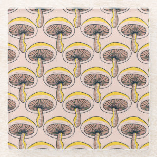 Dessous-de-verre En Verre Jardin des champignons : Motif Vintage de la natur