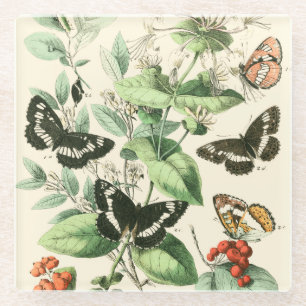 Dessous-de-verre En Verre Jardin des papillons et des fleurs