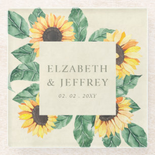 Dessous-de-verre En Verre Jardin Élégant de Tournesols Fleuris Mariage