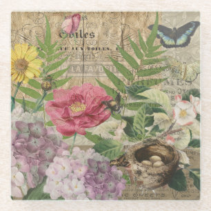Dessous-de-verre En Verre Jardin Floral de Nid d'Oiseau Papillon Art