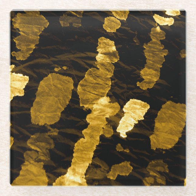 Dessous-de-verre En Verre Jaune teinture cravate, motif aquarelle. (Devant)