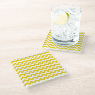 Dessous-de-verre En Verre Jaune Zigzag, Jaune Chevron, Motif géométrique