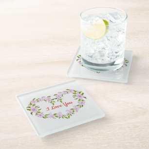 Dessous-de-verre En Verre Je t'aime fleurs mignonnes