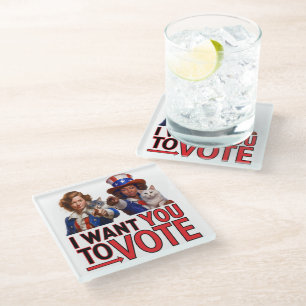 Dessous-de-verre En Verre JE VEUX QUE VOUS VOTIEZ (Mesdames au chat)