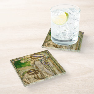 Dessous-de-verre En Verre Jeunes Musiciennes Art Nouveau Illustration Vintag