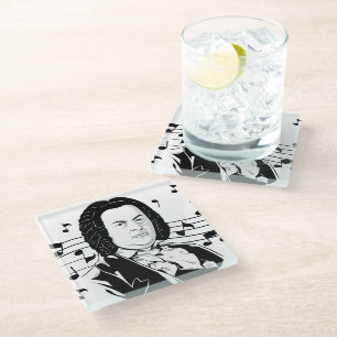 Dessous-de-verre En Verre Johann Sebastian Bach Portrait et buste avec notes