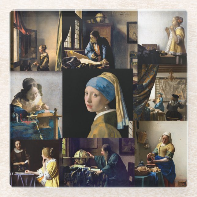Dessous-de-verre En Verre Johannes Vermeer - Patchwork de chefs-d'oeuvre (Devant)