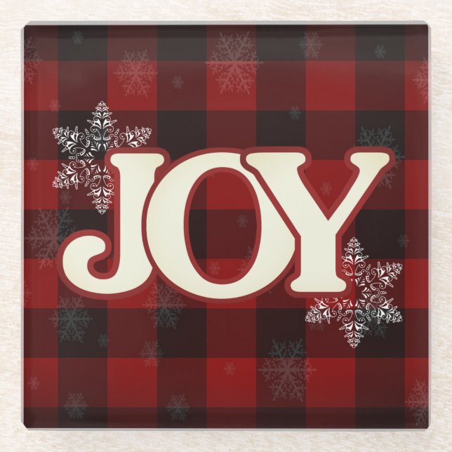 Dessous-de-verre En Verre JOIE de Noël Elégant buffle rouge plaid (Devant)