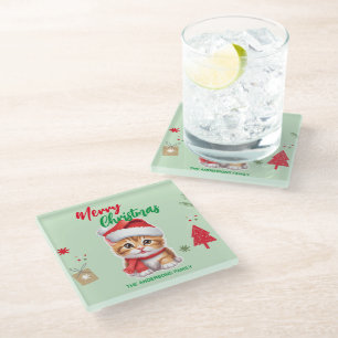 Dessous-de-verre En Verre Joli chat de Noël chaton chaton Père Noël Scarf va
