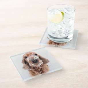 Dessous-de-verre En Verre Joli Chien Golden Retriever Avec Face Couverte De