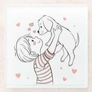 Dessous-de-verre En Verre Joli chiot avec un joli dessin pour enfant