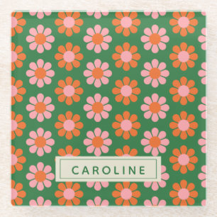 Dessous-de-verre En Verre Joli Coloré Fleur Motif Vert rose Nom