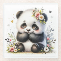 Joli dessous de verre floral bébé panda | Aquarell