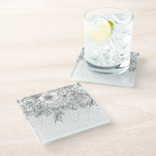 Dessous-de-verre En Verre Joli Doodé à fleurs et confetti noir blanc