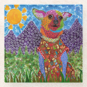 Dessous-de-verre En Verre Joli et coloré Dessous de verre Chihuahua