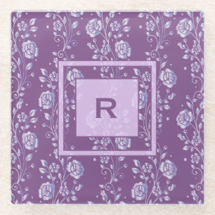 Dessous-de-verre En Verre Joli monogramme floral pourpre et Lilac