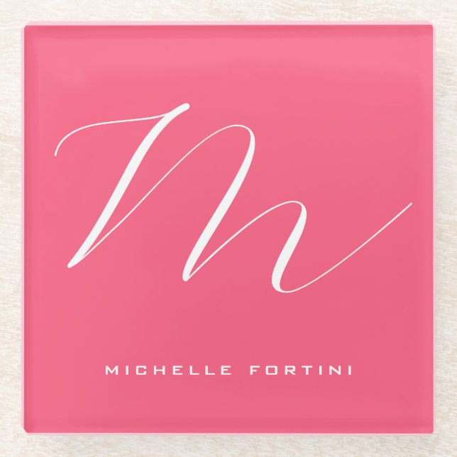 Dessous-de-verre En Verre Joli Monogramme rose blanc moderne (Devant)