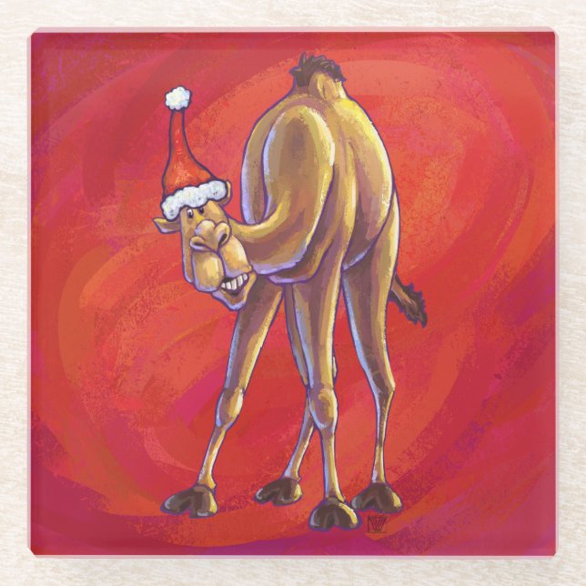 Dessous-de-verre En Verre Joli Noël Camel En Rouge (Devant)