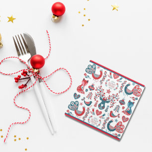 Dessous-de-verre En Verre Joli Noël marine et rouge Art populaire scandinave