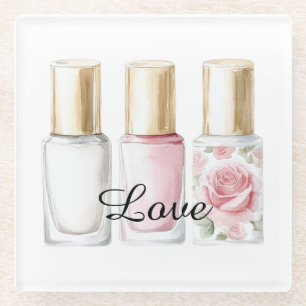 Dessous-de-verre En Verre Joli Rose Blush Rose Floral Clou Polonais