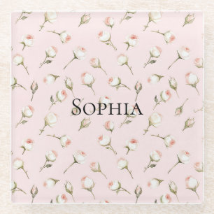 Dessous-de-verre En Verre Joli rose Roses Blanches Floral
