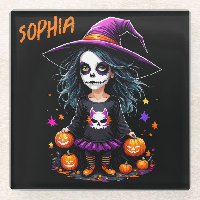 Dessous-de-verre En Verre Jolie Adorable Kawaii Halloween sorcière (Devant)