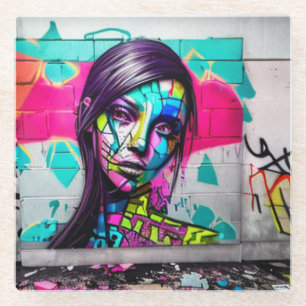 Dessous-de-verre En Verre Jolie dame Art Urbain Graffiti coloré