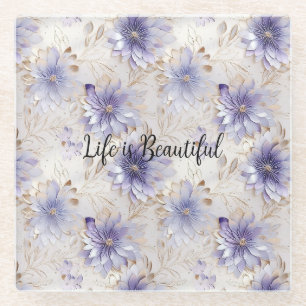 Dessous-de-verre En Verre Jolie Fleurs Blanches Violettes