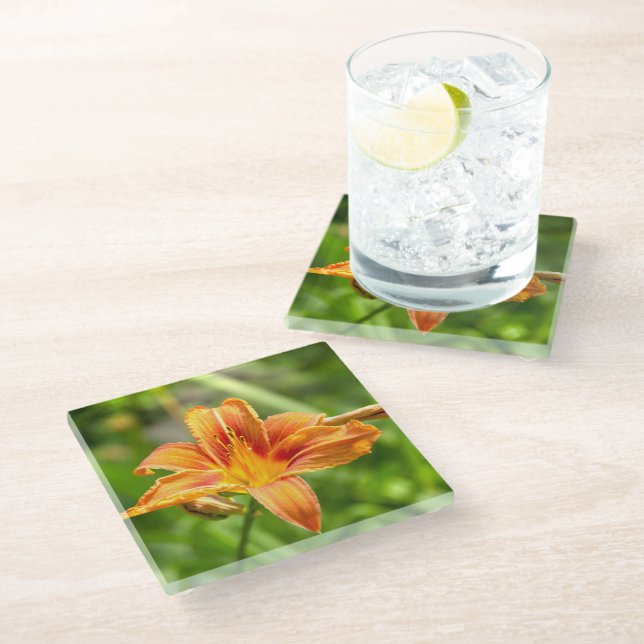 Dessous-de-verre En Verre Jolie grande fleur Lily photo (Incliné)