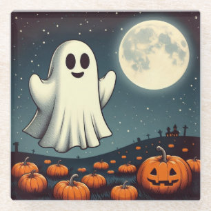 Dessous-de-verre En Verre Jolie illustration Halloween d'un fantôme et d'une