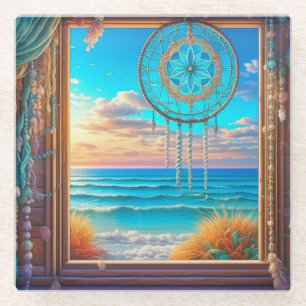 Dessous-de-verre En Verre Jolie plage Dreamcatcher sur fenêtre