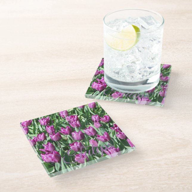 Dessous-de-verre En Verre Jolie Tulipes pourpres Florale (Incliné)