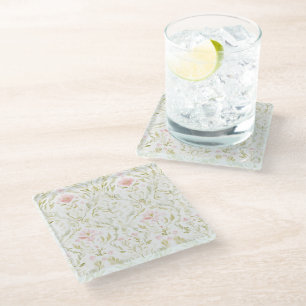 Dessous-de-verre En Verre Jolies Fleurs Blanches Roses
