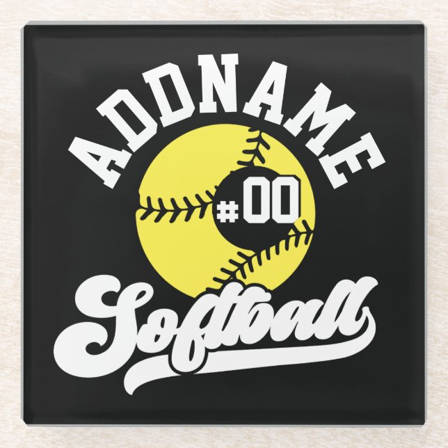 Dessous-de-verre En Verre Joueur de softball personnalisé AJOUTER LE NOM Équ (Devant)