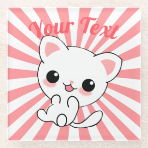 Dessous-de-verre En Verre Joueur Kawaii White Kitten personnalisé