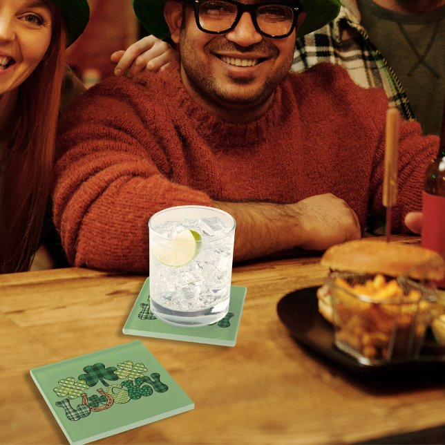 Dessous-de-verre En Verre Jour de la Saint Patrick vert Lucky (Green Lucky St Patricks Day Glass Coaster)