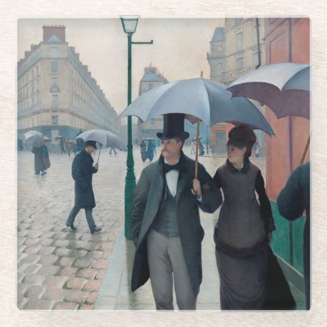 Dessous-de-verre En Verre Journée de la Pluie de Paris par Gustave Caillebot (Devant)