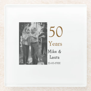 Dessous-de-verre En Verre Joyeux 50e anniversaire ajouter nom du couple date