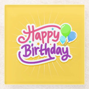 Dessous-de-verre En Verre Joyeux Anniversaire Jaune Jaune Moderne
