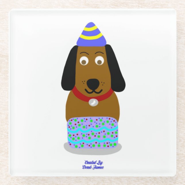 Dessous-de-verre En Verre Joyeux Dessous de verre en verre Pup Anniversaire (Devant)