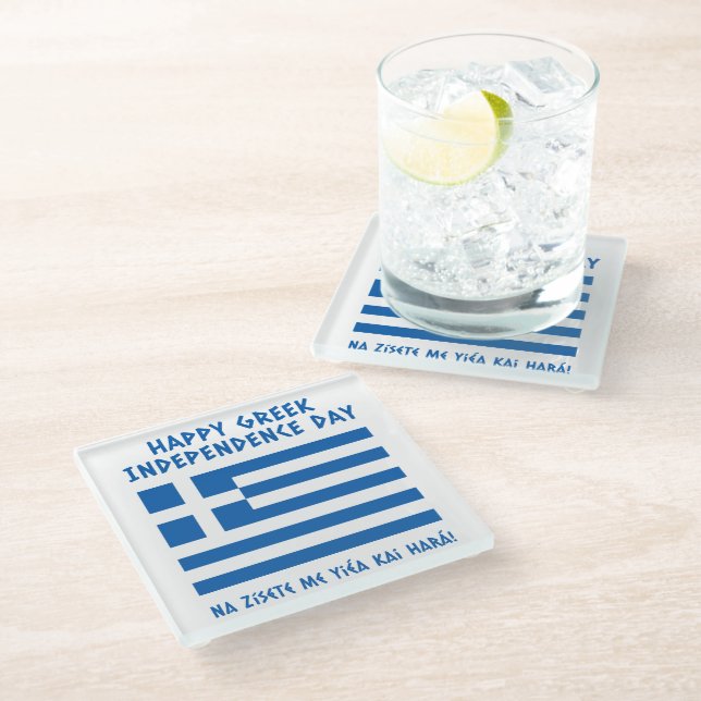 Dessous-de-verre En Verre Joyeux drapeau grec pour l'indépendance (Incliné)