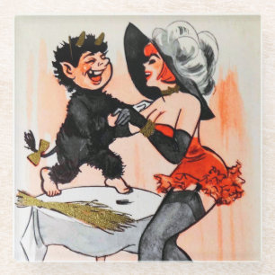 Dessous-de-verre En Verre Joyeux Krampus avec Temptress Vintage Noël