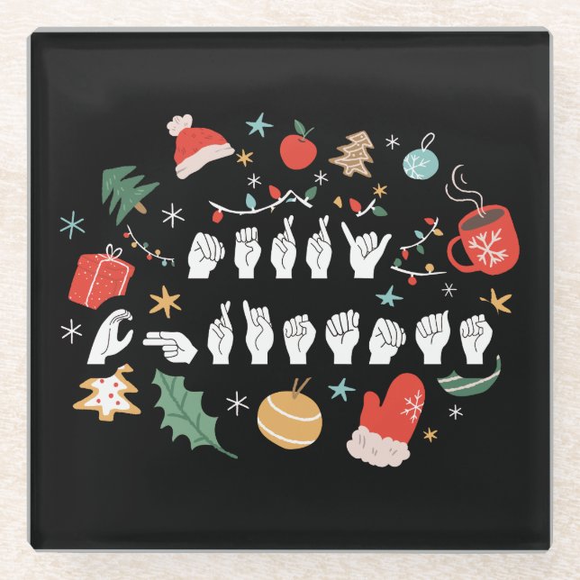 Dessous-de-verre En Verre Joyeux Noël - ASL American Sign Language III (Devant)