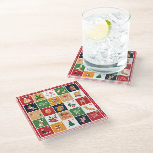 Dessous-de-verre En Verre Joyeux Noël Calendrier de l'Avent Poinsettia Rouge