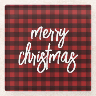 Dessous-de-verre En Verre Joyeux Noël Rustique Buffalo Plaid