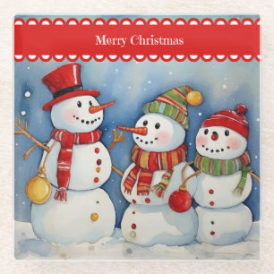 Dessous-de-verre En Verre Joyeux Noël, Trois Snowmen Colorés,