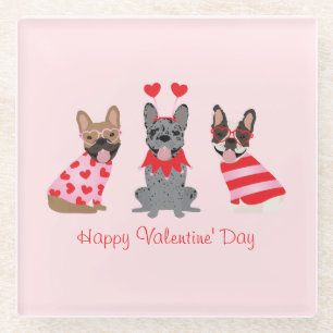 Dessous-de-verre En Verre Joyeux Valentines Day Bulldogs français